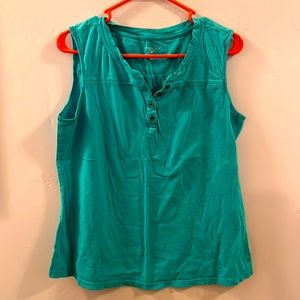 Women’s Tank Top, Bluegreen, Lacey around shoulders, Button up Neck, NorthCrest